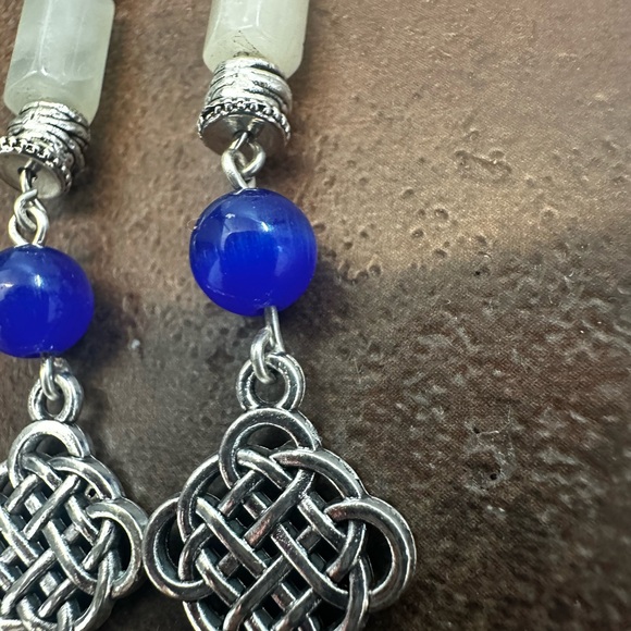 Silver and Blue Celtic Knot Earrings - Picture 3 of 7